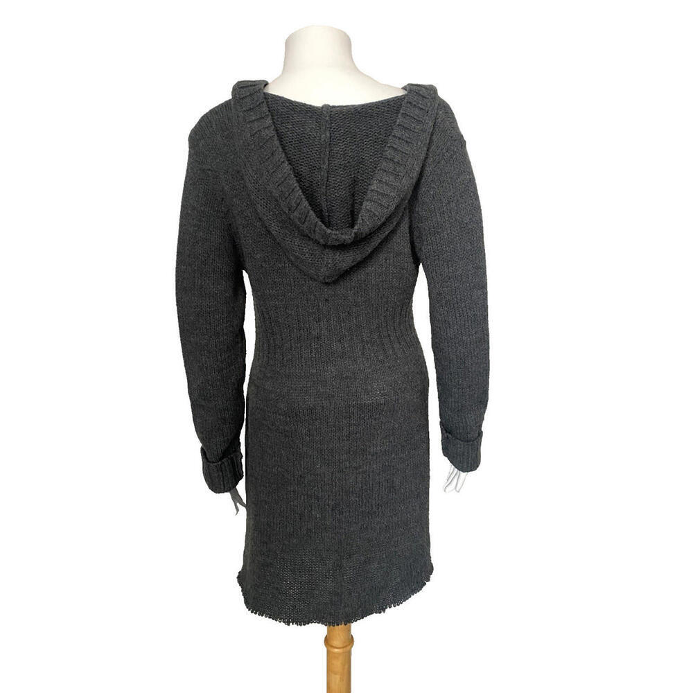 ONE STEP UP Women's M Cardigan SWEATER Gray LONG Hooded Raw Edge - Picture 4 of 5